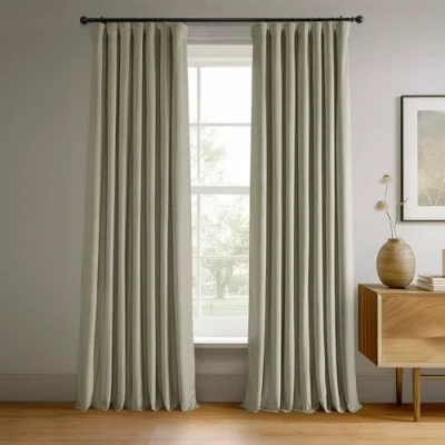 Image of HPD Half Price Drapes Signature Velvet Thermal Blackout Curtains for Living Room 84 Inch Long (1 Panel) Rod Pocket Insulated Bedroom Window Curtains, 50W x 84L, Cool Beige