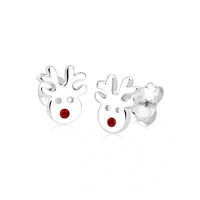 Image of Elli Earrings Children&#039;s Stud Reindeer Motive Playful with Crystals in 925 Sterling Silver