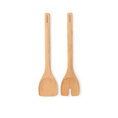 Image of Brabantia 2 Piece Wooden Salad/Pasta Servers Set, High Quality Sustainable Cookware Utensils, Beach Wood