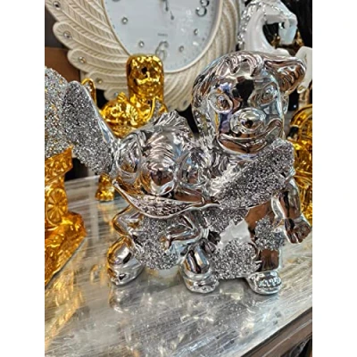 Image of Biznest Bling Crushed Diamond Silver Lilo And Stitch Ceramic Sparkly Shelf Sitter Ornament