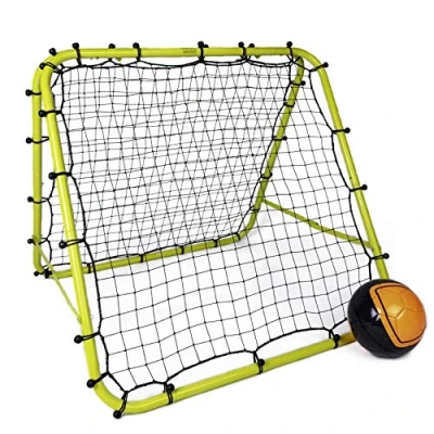Image of Football Master ™ Premium Fluorescent Green Double Sided Multi Skills Rebounder Training Aid Target Soccer Goal Kickback Adjustable Practise Goalkeeper Coaching Rebound Net