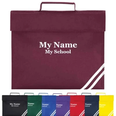 Image of Personalised School Book Bag for Children Music Homework Bags Kids Uniform Logo Upload Girl Or Boy with Name Burgundy