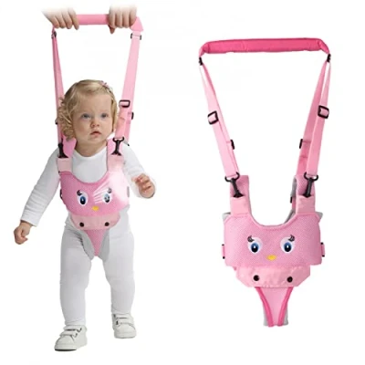 Image of IULONEE Baby Walking Harness Breathable Mesh Handheld Toddler Helper Assistant Child Walker Help Standing Up and Belt Learning Infant Safety for 7 24 Month (Mesh Pink)
