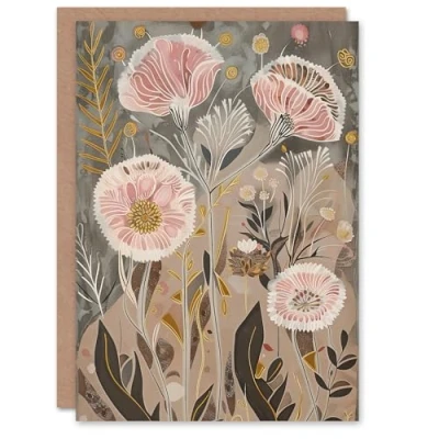 Image of Artery8 Greeting Card Autumn Carnations Flowers Artwork Rustic Floral For Her Woman Birthday
