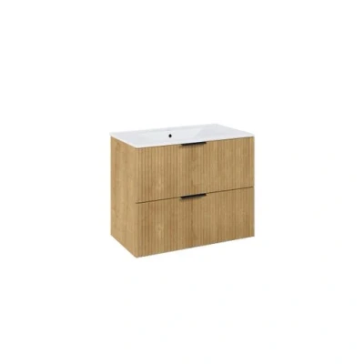Image of Iflo Soleto 2 Drawers Wall Hung Basin Unit 600mm (W) X 452mm (D) 635mm (H) Hamilton Oak