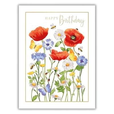 Image of Noel Tatt Female Birthday Card Happy with Flowers and Bees Design Embossed Foil Details for Women