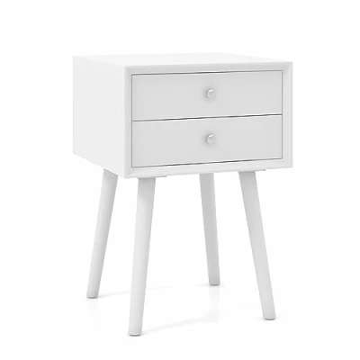Image of Multigot Bedside Table, Night Stand Storage Cabinet with Two Drawers &amp; Solid Wood Legs, Sofa End Table for Bedroom, Living Room and Office (1, White)