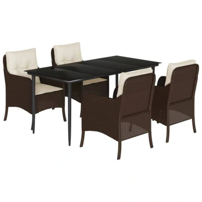 Image of vidaXL 5 Piece Garden Dining Set with Cushions Brown Poly Rattan