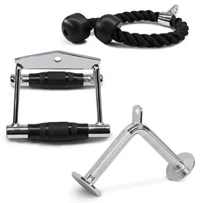 Image of Yes4All Unisex Jxlx Double D Row Handle Cable Attachment Non Slip 360 Steel Swivel Optional I, I. Handle+TricepRope+Vshapped bar, Fit 1.15inch UK