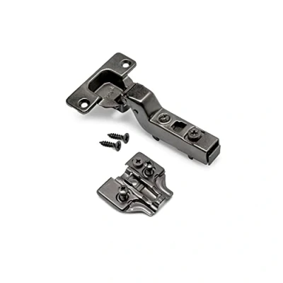 Image of Emuca Kit of 20 Inset Overlay Hinge X91 with Soft Close and Plate Euro Screw, 105º Opening, Titanium, Steel