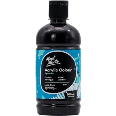 Image of MONT MARTE Signature Black Acrylic Paint, 16.9oz (500ml), Semi Matte Finish, Suitable for Canvas, Wood, Fabric, Leather, Cardboard, Paper, MDF and Crafts