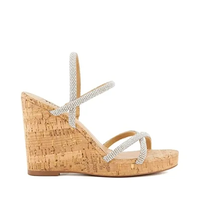 Image of Dune Ladies Kali Diamante Cork Wedge Slingback Sandals Size UK 3 Heel Wedges Silver