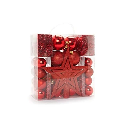 Image of HEITMANN DECO Christmas tree Decoration, Red, 45 Pieces, set including topper, balls, pearl chains and garlands plastic