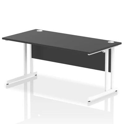 Image of Impulse 1600x800mm Straight Office Desk Black Top White Cantilever Leg