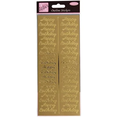 Image of Shiny Gold Foil Happy Birthday Labels and Stickers for Craft Cards Decoration