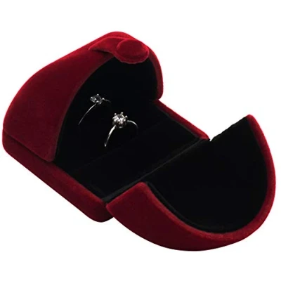 Image of POKOFO Double Velvet Jewelry Packaging Display Storage Case Wedding Ring Gift Box (Wine Red)