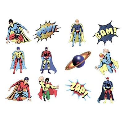 Image of Henbrandt 24x Childrens Superhero Temporary Tattoo Selection Party Bag Loot Fillers / Classroom Rewards Lucky Dip Prizes Favours (Assorted Designs)