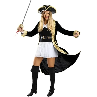 Image of Funidelia Deluxe Pirate Costume Colonial Collection for woman Corsair, Buccaneer adults accessory fancy dress &amp; props Halloween, carnival parties Size XL Black