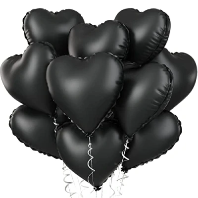 Image of Foil Heart Balloons Black, 10PCS Black Shape Valentines Balloons, 18inch Metallic for Helium Birthday Decorations Day, Wedding, Brithday, Halloween Party