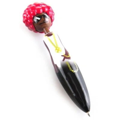 Image of Invotis Afro Head Pen Black &amp; Red Novelty Ballpoint