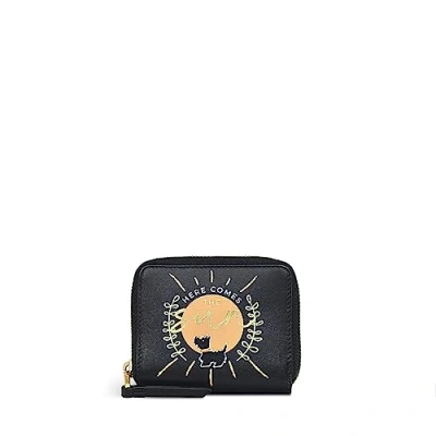 Image of Radley London Here Comes The Sun Small Zip Around Purse for Women, Made from Black Smooth Leather, Fastened with Interior Card Slots &amp; Zipped Coin Pocket