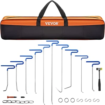 Image of VEVOR Rods Dent Removal Kit, 20 Pcs Paintless Repair Rods, Stainless Steel Whale Tail Tools, Professional Hail Tool For Minor Dents, Door Dings And Damage