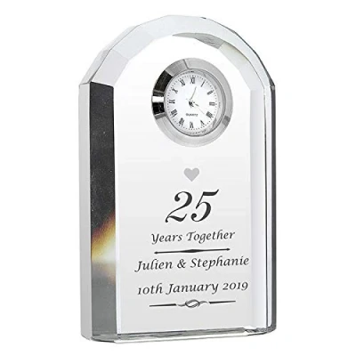 Image of CalEli Gifts Personalised Silver Anniversary Crystal Clock. A Lovely Keepsake To Celebrate 25 Years Of Marriage.