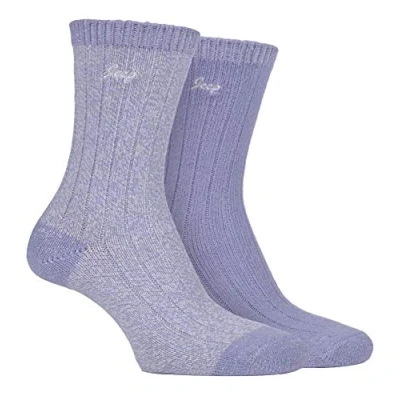 Image of Jeep 2 Pairs Ladies Supersoft Cute Warm Ribbed Thick Hiking Boot Socks (4 8, Lilac/Cream)