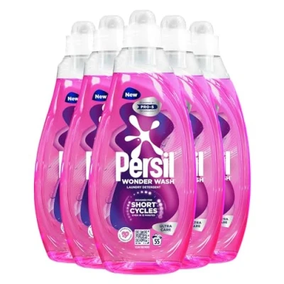Image of Persil Wonder Wash Liquid Detergent Stain Removal Designed for Shortest Cycles Even in 15 Minutes Fast Acting Formula with PRO S Technology 55 Washes 1.485 Litre, 5 Pack (Ultra Care)