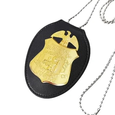 Image of FBI Metal Badge with Leather Holder Roleplay Badges Props Pretend Play Special Undercover Agent ID Halloween Party Accessory
