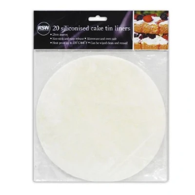 Image of Pack of 20 Round Siliconised Greaseproof Cake Tin Liners Non Stick &amp; Reusable 23cm Diameter