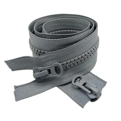 Image of 2PCS #8 140cm Two Way Separating Zippers(Open end Zipper) for Sewing Coats Jacket Zipper,Grey Molded Resin Zippers Bulk