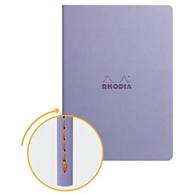 Image of RHODIA 116459C Iris Textile Stitching Soft Notebook A5 Dot 64 pages Ivory Clairefontaine Paper 90 g/m Faux Leather Cover Rhodiarama Collection