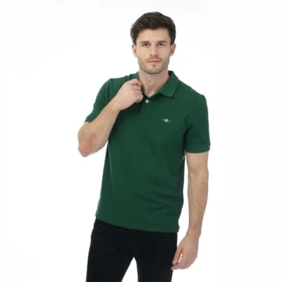 Image of Gant Mens Regular Emb Archive Shield Polo in Green Cotton Size Small