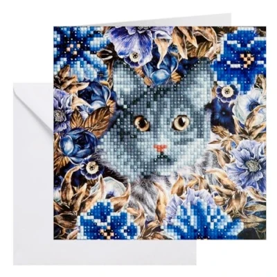 Image of CRYSTAL ART CCK A4: Cat and Flowers Card Kit