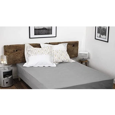 Image of HOME LINGE PASSION, Fitted Sheet Light Grey 160 x 200 + 35 cm 100% Cotton 57 Thread Count (Label Oeko TEX Label)