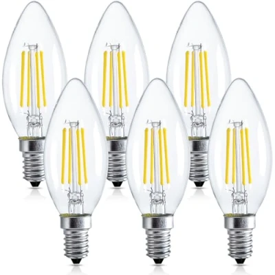 Image of Belns Melns E14 Dimmable LED Candle Light Bulbs, 4W (Equivalent to 40W), Small Edison Screw (SES) 2700K Warm White Clear Filament Pack of 6