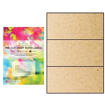 Image of Evergreen Goods A4 Precut Kraft Matte Self Adhesive Paper Inkjet &amp; Laser Printable Strong Sticky Back Multi Purpose Printing Labels 1x3, 3 per A4: 900 in Total 300 Sheets