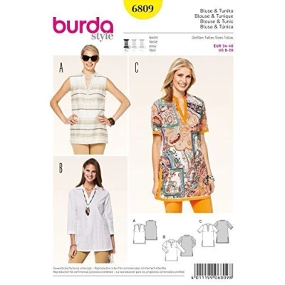 Image of Burda Ladies Easy Sewing Pattern 6809 Loose Fitting Tunic Tops by