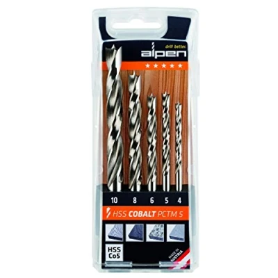 Image of Alpen 63300005100 HSS Co5 PCTM &quot;Profi Holz&quot; Dowel Drills, Grey