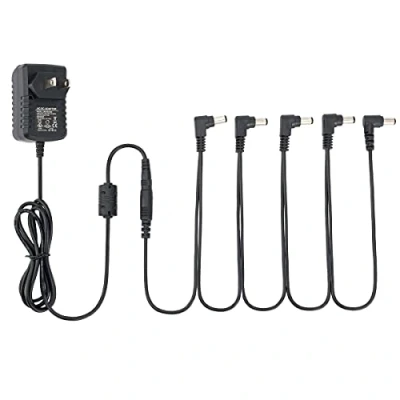 Image of Musiclily Pro US Standard Guitar Power Supply Adapter DC 9V With 5 Way Daisy Chain Cable &amp; Reverse Polarity Cord for Effect Pedals