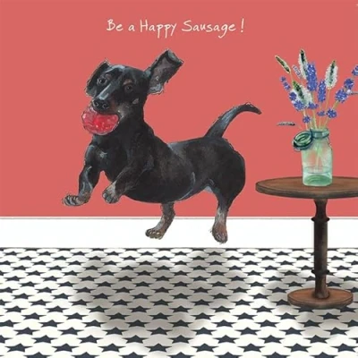 Image of Happy Sausage Dog! Little Dog Laughed Greeting Card Blank Inside Any Occasion SQD179