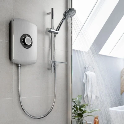 Image of Triton Amore 9.5kW Electric Shower Brushed Steel ASPAMO9BRSTL