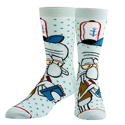Image of Odd Sox, Nickelodeon SpongeBob Cartoon Socks, Squidward, Fun Novelty Men&#039;s Crew, Large, Large