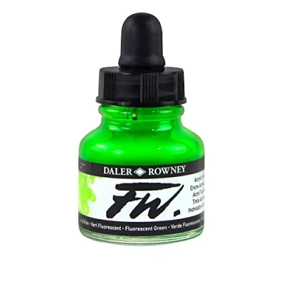 Image of Daler Rowney FW Acrylic Ink, Glass Bottle with Dropper, 1oz 29.5 ml, Fluorescent Green