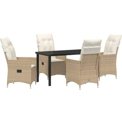 Image of vidaXL 5 Piece Garden Dining Set with Cushions Beige Poly Rattan
