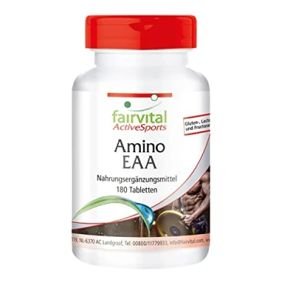 Image of Fairvital Amino EAA 180 Tablets Essential acids phenylalanine, tryptophan, threonine, lysine, valine, methionine, leucine and isoleucine 100% Vegan Quality Tested Made in Germany