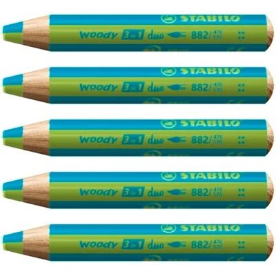 Image of Multi Talented Pencil STABILO woody 3 in 1 duo Pack of 5 Turquoise/Light Green