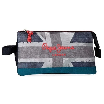 Image of Pepe Jeans Ian Triple Pencil Case Blue 22x12x5 cms Polyester