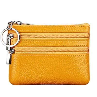 Image of Women&#039;s Genuine Leather Coin Purse Mini Pouch Change Wallet with Keychain,Yellow